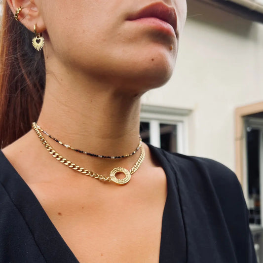 BRACELET 2 TOURS / CHOKER VALENTINA AGATE NOIRE NALAYA
